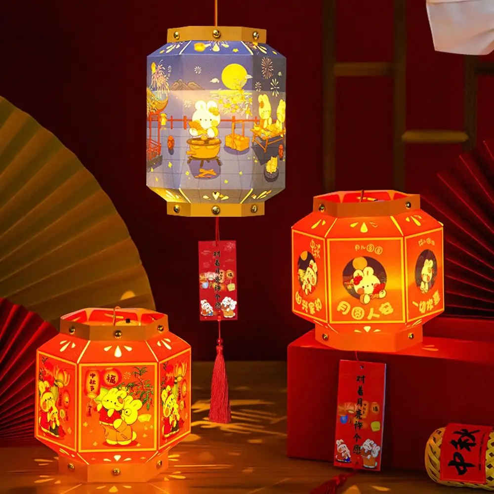 

Chinese Style Portable Rabbit Lantern Glowing Handmade Mid-Autumn Festival Lantern with Tassel Traditional Craft Antique Lantern