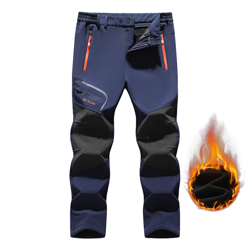 Pantalones de senderismo gruesos y cálidos de lana para hombre, pantalones impermeables a prueba de viento para exteriores, pantalones de lluvia de concha suave, pantalones de esquí para senderismo y acampada