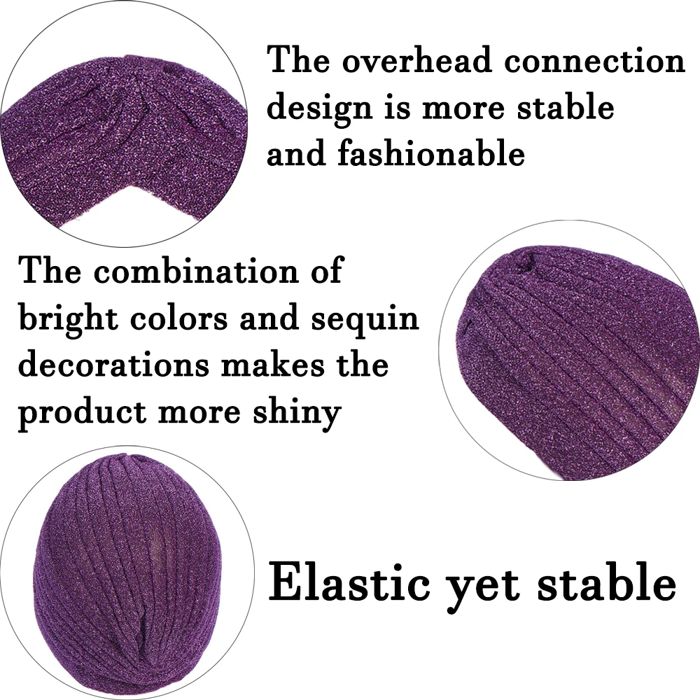 RIMAIRE Pure Color Bright Muslim Hijab with Sequins Average Size Islamic Hat Hijab Stripe 2024 New Bright Sequin Hat