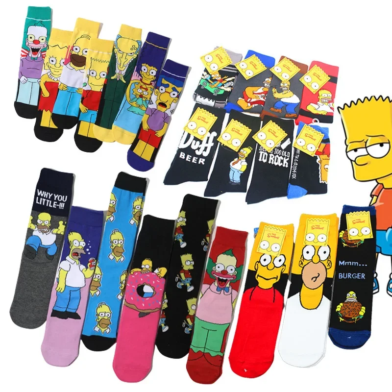 Simpsons Simpson Anime Socks Women Men Long Socks Man Knee-High Cosplay Calf Cotton Sock Adult Hip Hop Personality Hip Hop Socks