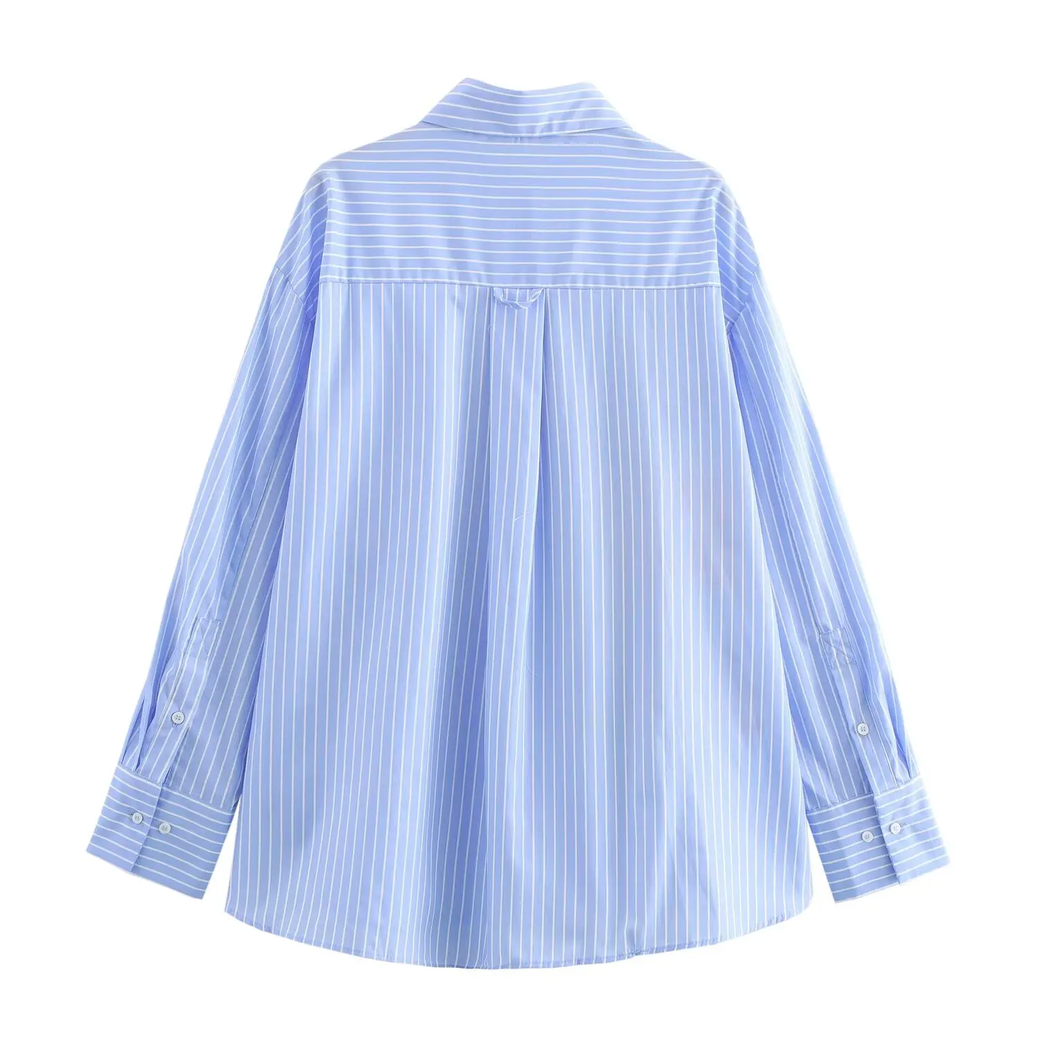 TRAF Floral Striped Shirts for Women Collar Button up Shirt Woman Summer Casual Shirts and Blouses Long Sleeve Oversized Shirt