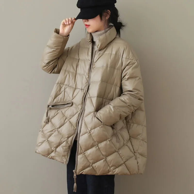Abrigo superior de otoño e invierno para mujer, abrigo de algodón con patrón de diamante, bloque de Color, forro polar grueso, sencillo, cómodo, informal, ajustado
