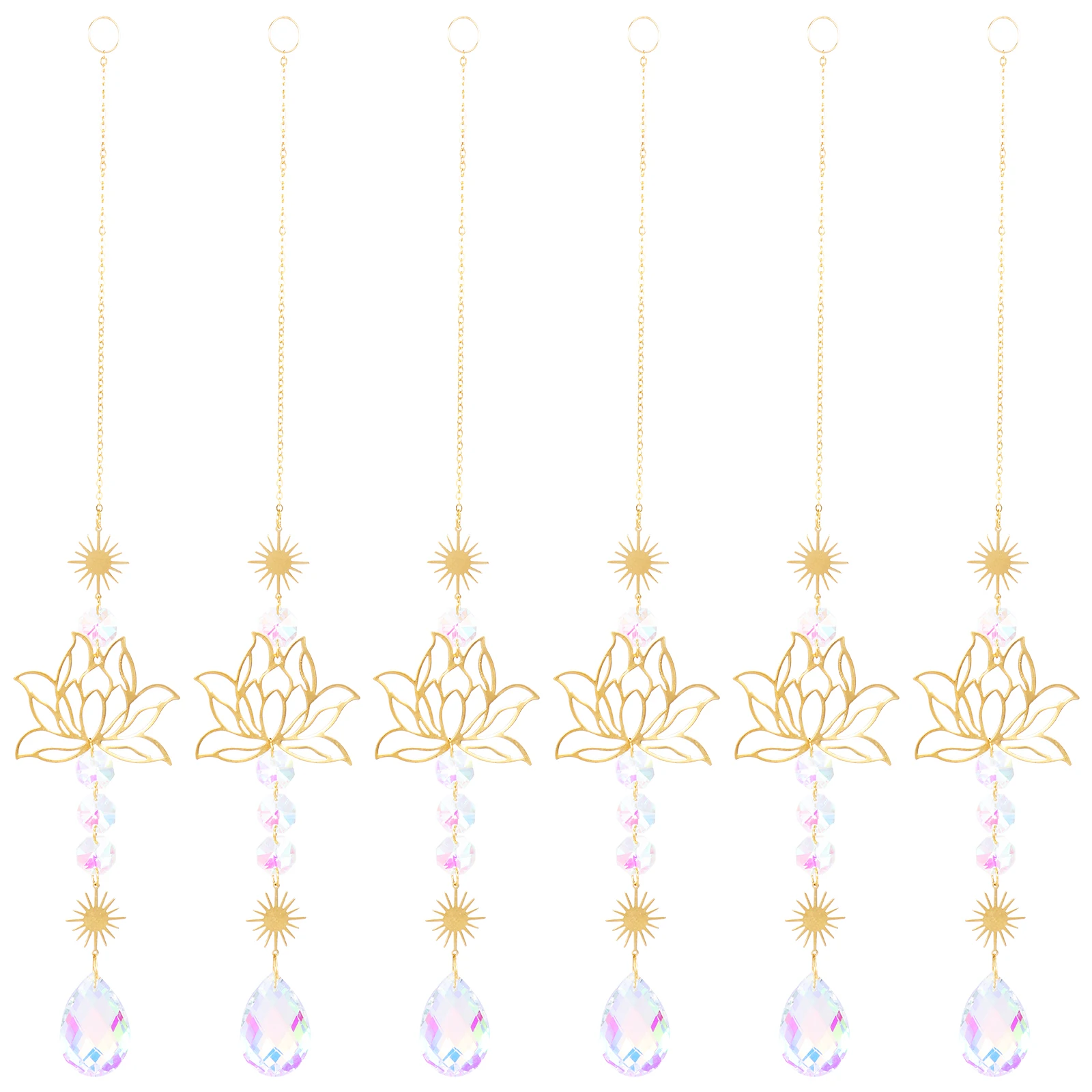 

6Pcs Hanging Crystal Pendant Garden Suncatcher Wind Chimes Rainbow Prism Crystal Chain for Window Drop Bell Christmas Tree Home