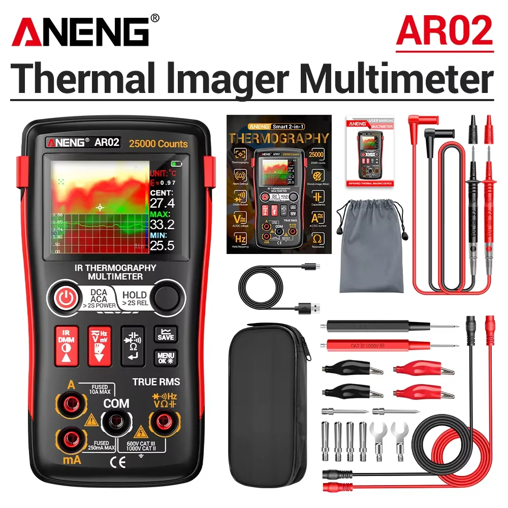 Thermal Imager Multimeter ANENG AR02 Infrared Thermometer 2 in1 96×96 IR Sensor 240×240 IR Resolution -20℃~150℃