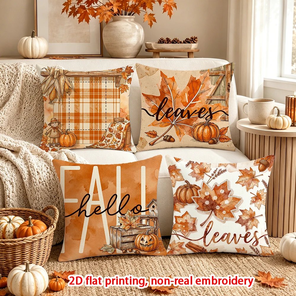 4PCS Fall Farmhouse Throw Pillow Covers Rustic Pumpkin Truck Autumn Home Decorative Cushion Cases