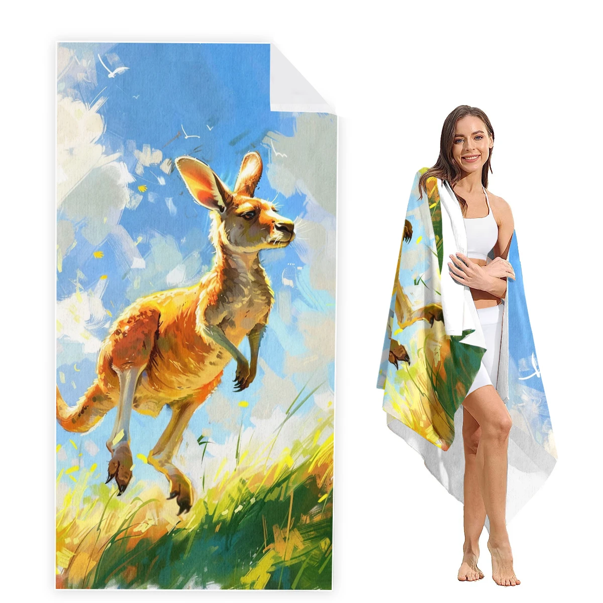 

Kangaroo Beach Towel Oversized,Super Absorbent Sand Free Thick Microfiber Beach Towel,Beach Towels for Kids,Men,Women