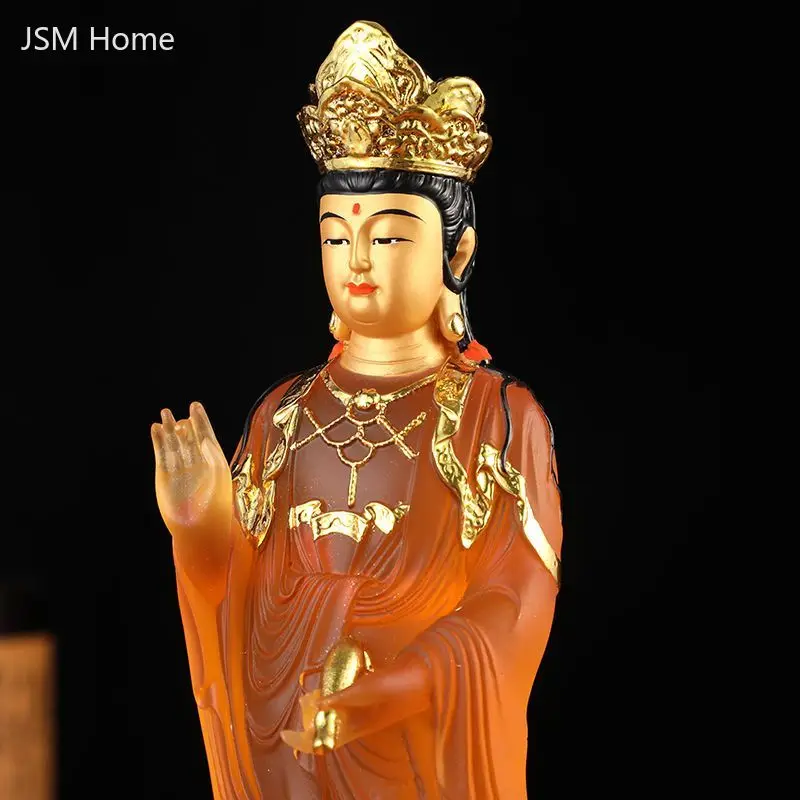 Feng Shui Standing Guanyin Buddha Statue Resin Water Glaze Crafts Ornament Offering Household Decor