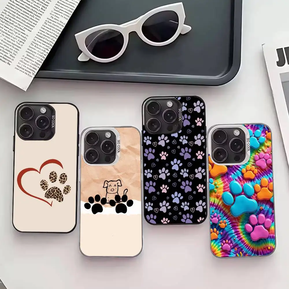 

D-Dog Foot Paw Colorful Pattern Phone Case For iPhone 17,16,15,14,13,12,11 Plus,Pro Max,XS,Colored silver phone case