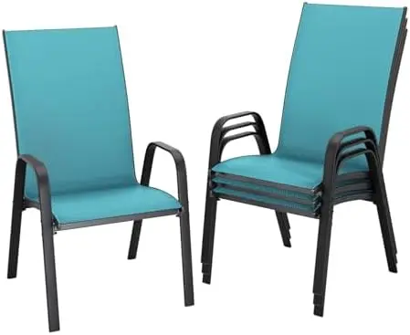Patio Dining Chairs Set of 4, Outdoor Stackable Dining Furniture Set, All Weather Dining Set for Lawn, Garden