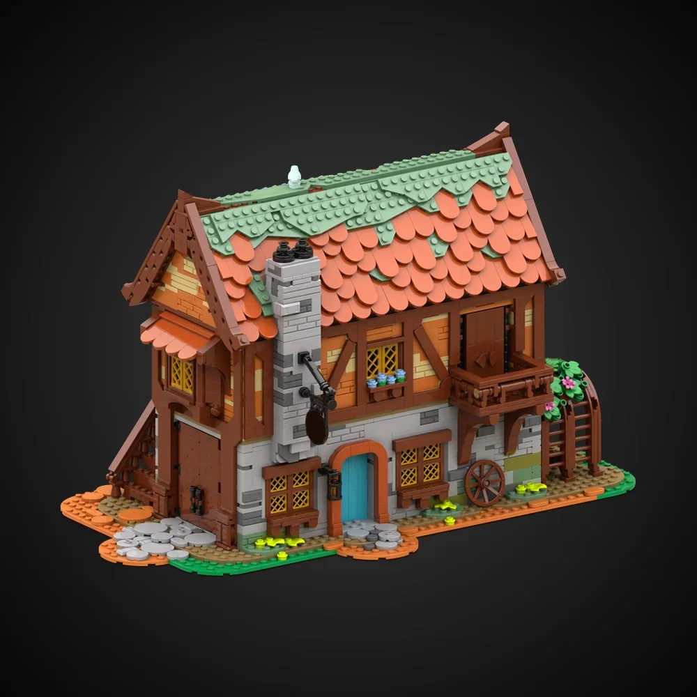 Moc medieval ferreiro marceneiros oficina blocos de construção igreja medieval 3739 moinho aldeia raid remake moinho de vento tijolos brinquedo presente