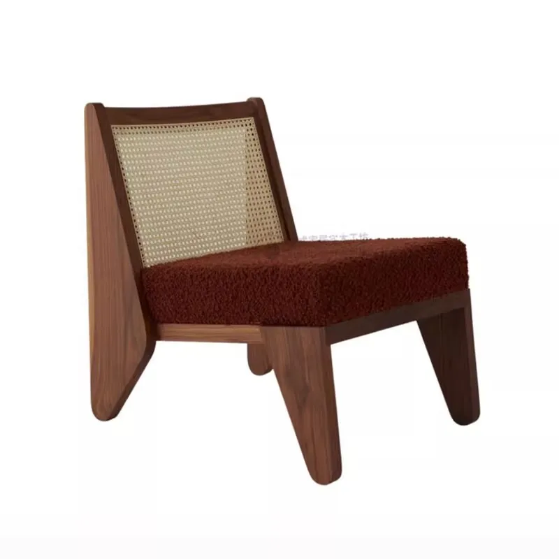 

Nordic Minimalist Solid Wood Sofa Chair Designer's Vintage Rattan Single Chair for Living Room Mystical Artistic Leisure