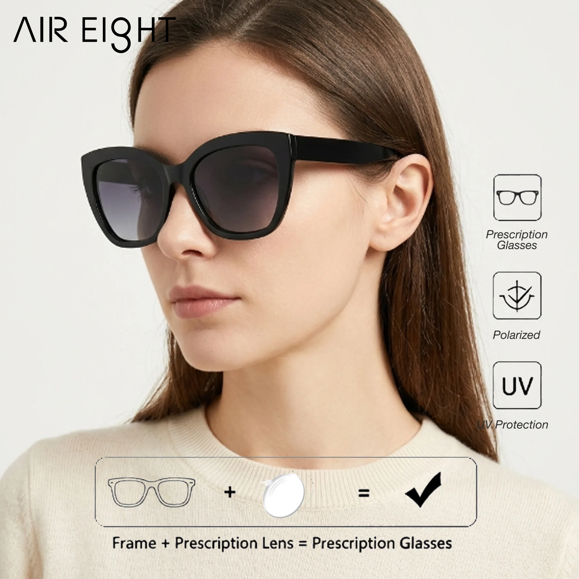 AIR EIGHT Cat Eye Acetate For Women Prescription Sunglasses Polarized UV400 Progressive Lenses Retro Glasses