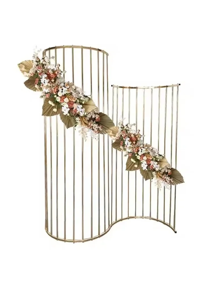 1 Stück Hochzeitsbühnen-Wanddekoration Aktivitätspaneel, halbkreisförmiger Blumenständer aus vergoldetem Metall, Hochzeitsbogen – Detail 9