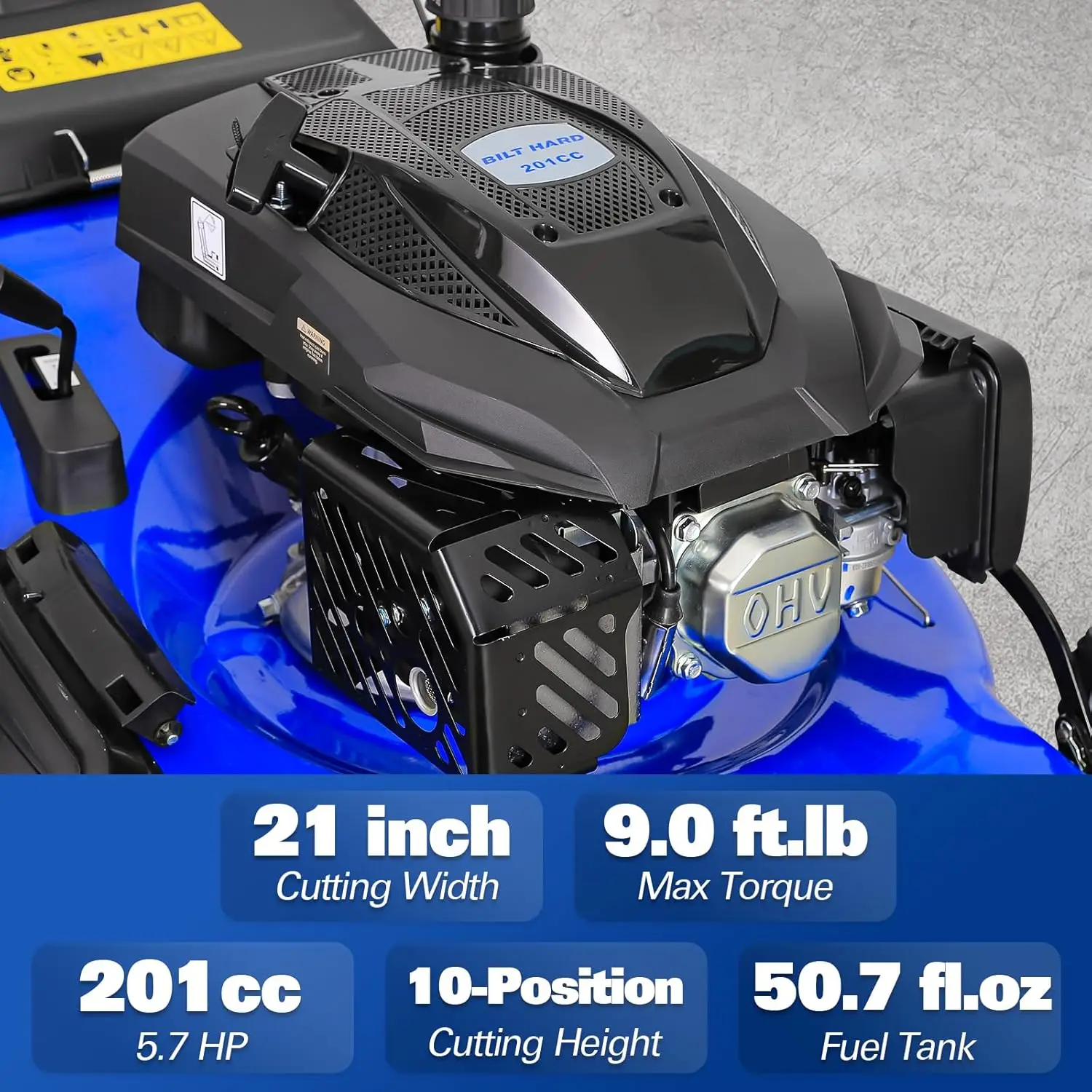 

21 Inch Lawn Mower Gas Powered, 4-Cycle 201cc Engine, 3-in-1 Push Lawnmower with Bagging,
