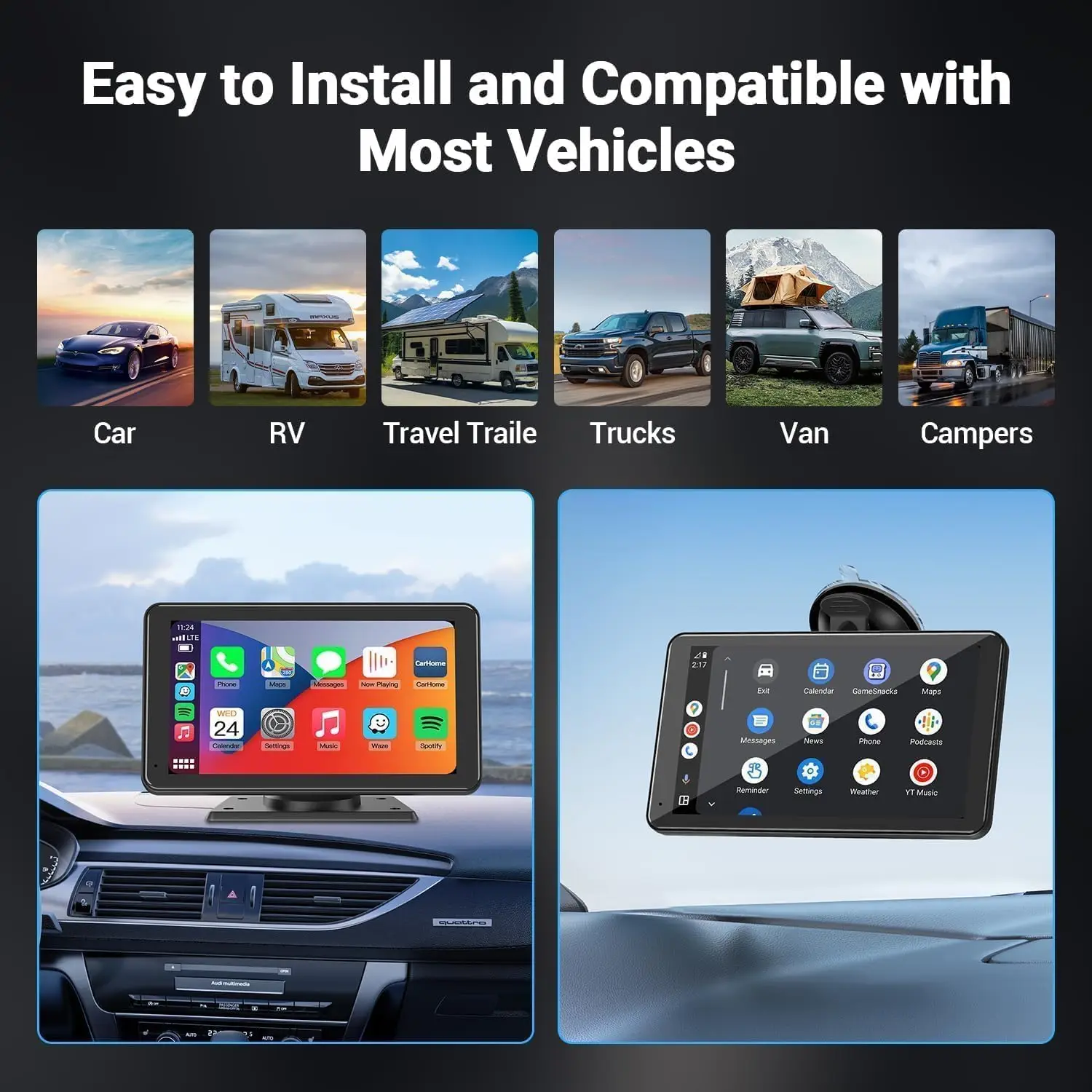 Jansite 7inch Car Radio Multimedia Video Player Wireless Carplay And Wireless Android Auto Portable Universal Touch Screen