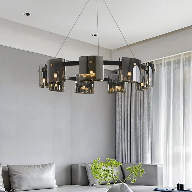 

Modern Ring Glass Sheet Ceiling Chandeliers for Living Dining Room Villa Showroom Lamp Home Decor Luxury Hanging Light Fixture