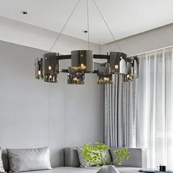 Modern Ring Glass Sheet Ceiling Chandeliers for Living Dining Room Villa Showroom Lamp Home Decor Luxury Hanging Light Fixture