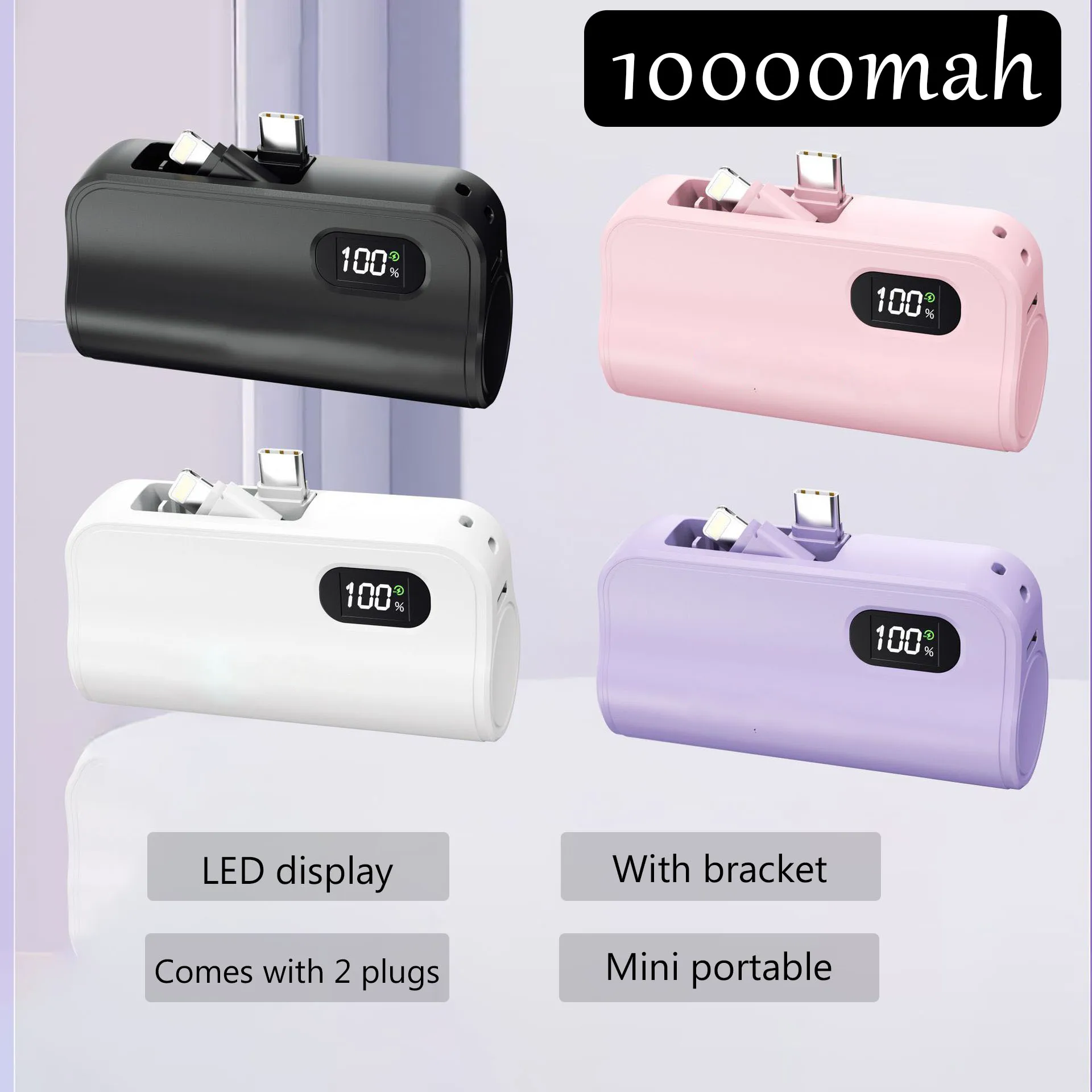 

Портативное зарядное устройство большой емкости Mini Capsule 30000 мАч со встроенным кабелем, аккумулятор для быстрой зарядки для IPhone Xiaomi Huawei