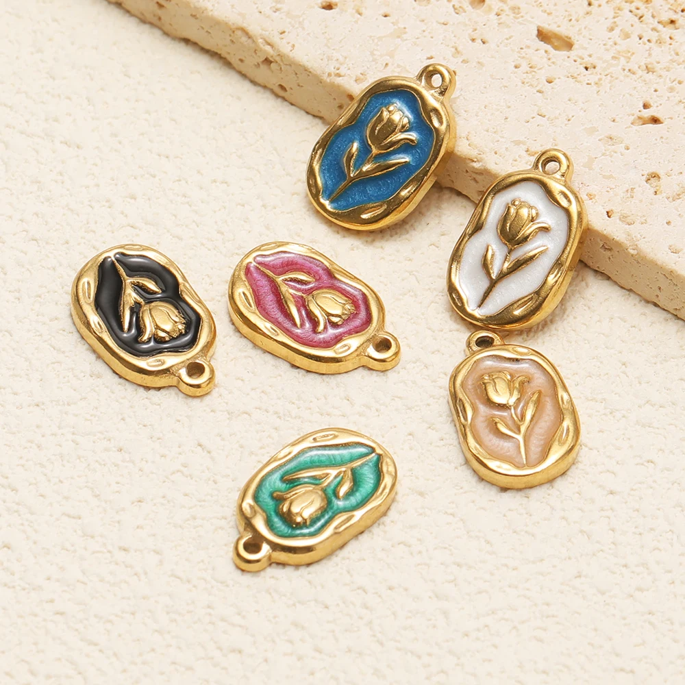 5 Stück Edelstahl-Emaille-Rosenanhänger Blumenanhänger für DIY-Schmuckzubehör Vintage-Halskette Armband Mädchen-Ohrringe Herstellung – Detail 5
