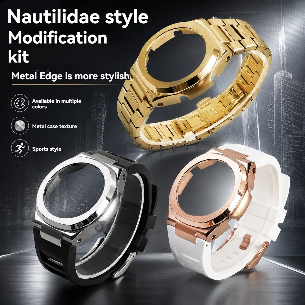 For CasiOak GA-2100 GA-B2100 Nautilus Style Full Stainless Steel Case Bracelet Mod Kit Metal Shell and Band Conversion Accessory