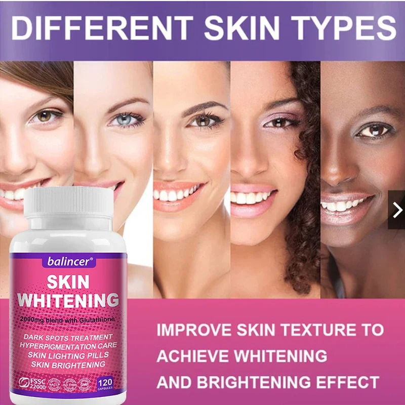 Skin Whitening Supplement - 2000 Mg Glutathione Blend Facial Care Capsules - Antioxidants for Brightening, Dark Spots and Skin