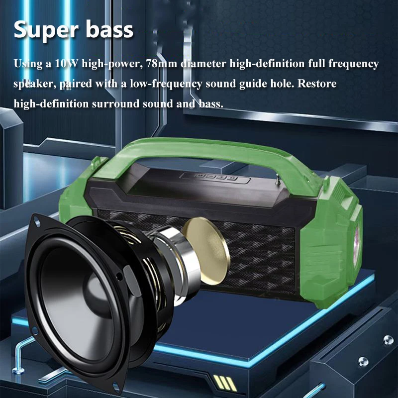 Radio de emergencia portátil con carga Solar, altavoz estéreo con Bluetooth, Supergraves, TWS, linterna, compatible con tarjeta TF, disco U, 10W