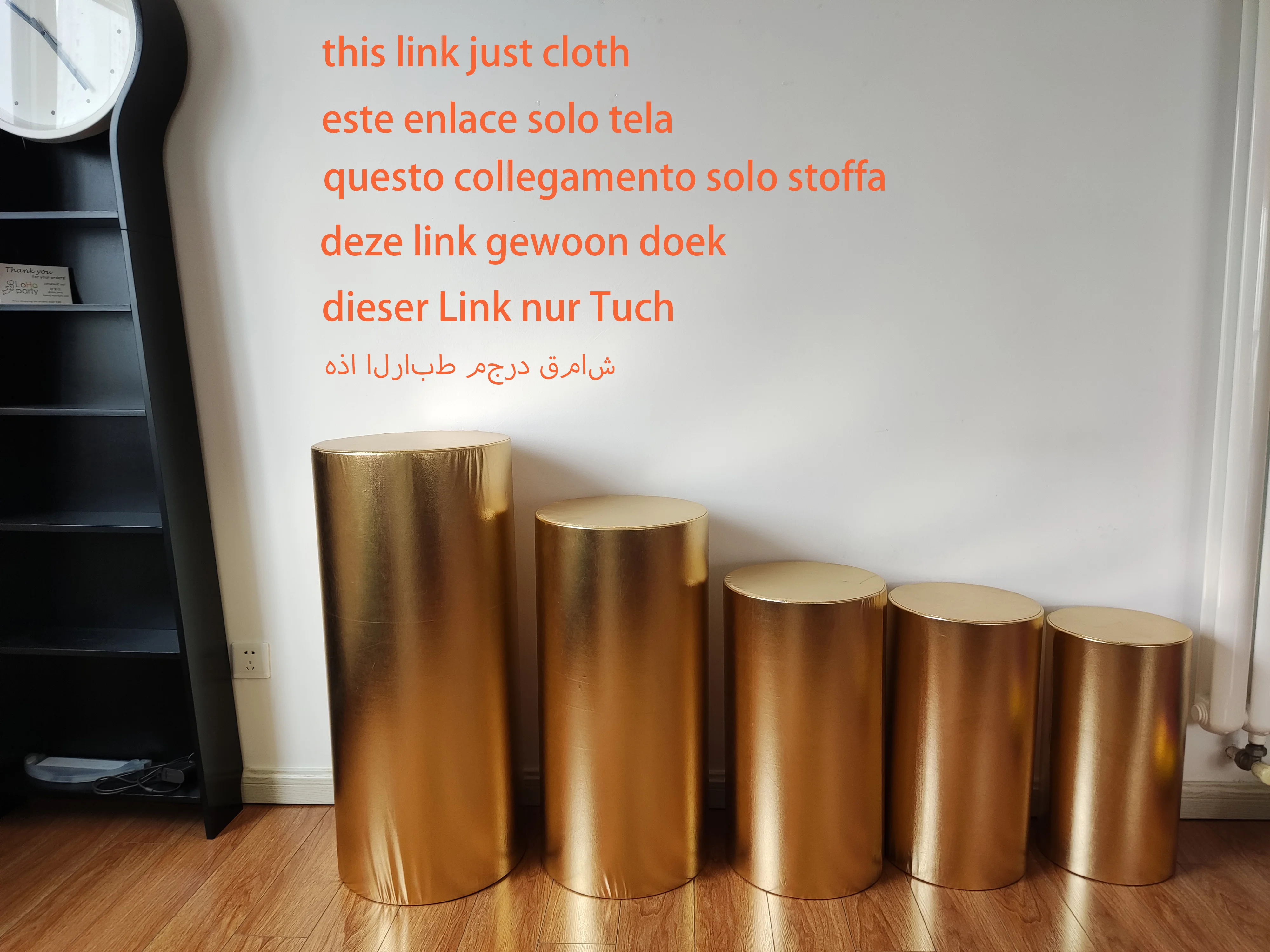 Metallic Gold and Silver Table Covers, Stretch Cloth, Elastic Pedestal, Cylinder Table Covers, Party Decoration, Shiny Fabric