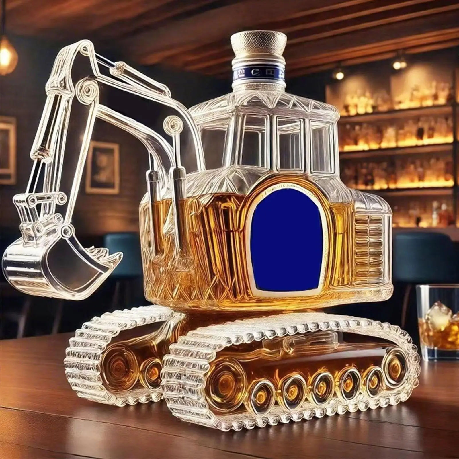 

Whiskey Bottle Excavator Shaped Whiskey Decanter Bottle Glass Jar Container Art Statue Storage for Holiday Wedding Bar Kitchen