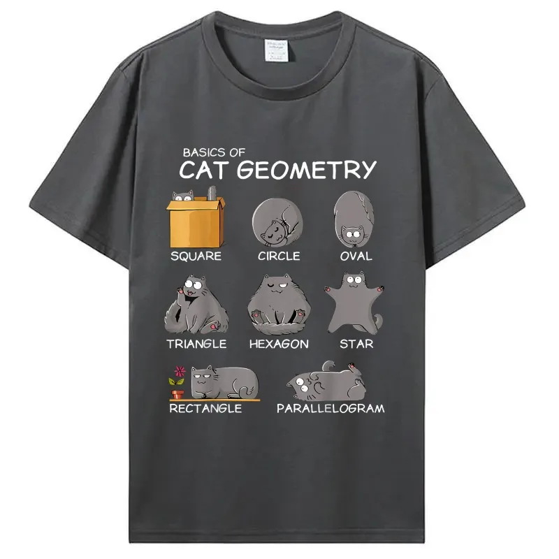 Funny Cat Geometry Shapes Graphic Tee Math Teacher Pet Lover Casual Vacation Street T-shirt School Aesthetic Cotton Unisex Tops