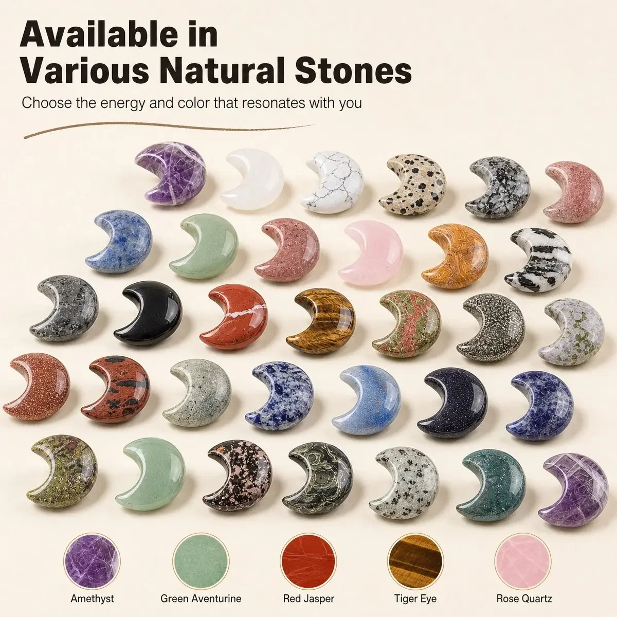 6PCS Natural 30MM Polished Moon Carved Stone Mini Crescent Figurine for Meditation Witchcraft Home Table Decoration Wholesale
