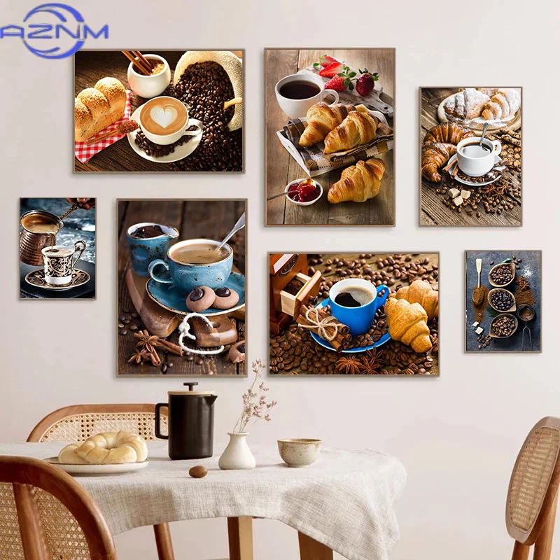 Modern Bread Coffee Poster Canvas Paintings and Prints Pictures Wall Art for Living Room Home Kitchen Restaurant Decor Cuadros