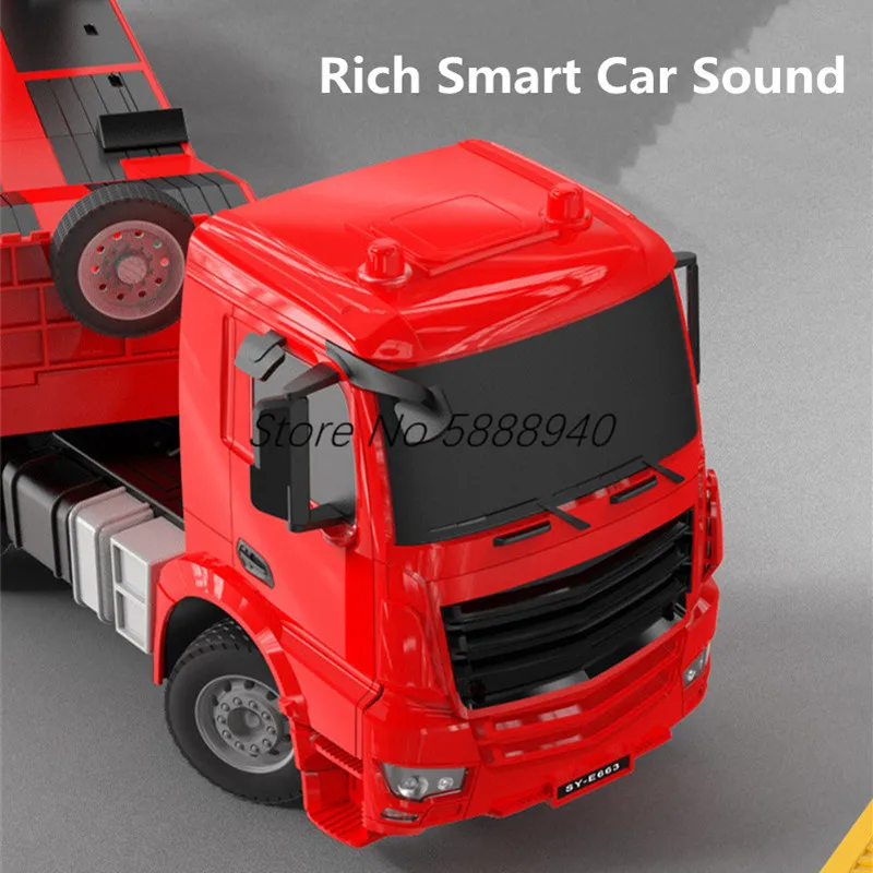 1:26 59CM Large Remote Control Flatbed Trailer Tuck 2.4G Simulated Sound Effect Bright Headlight Semi Trailer Tow RC Truck Toy