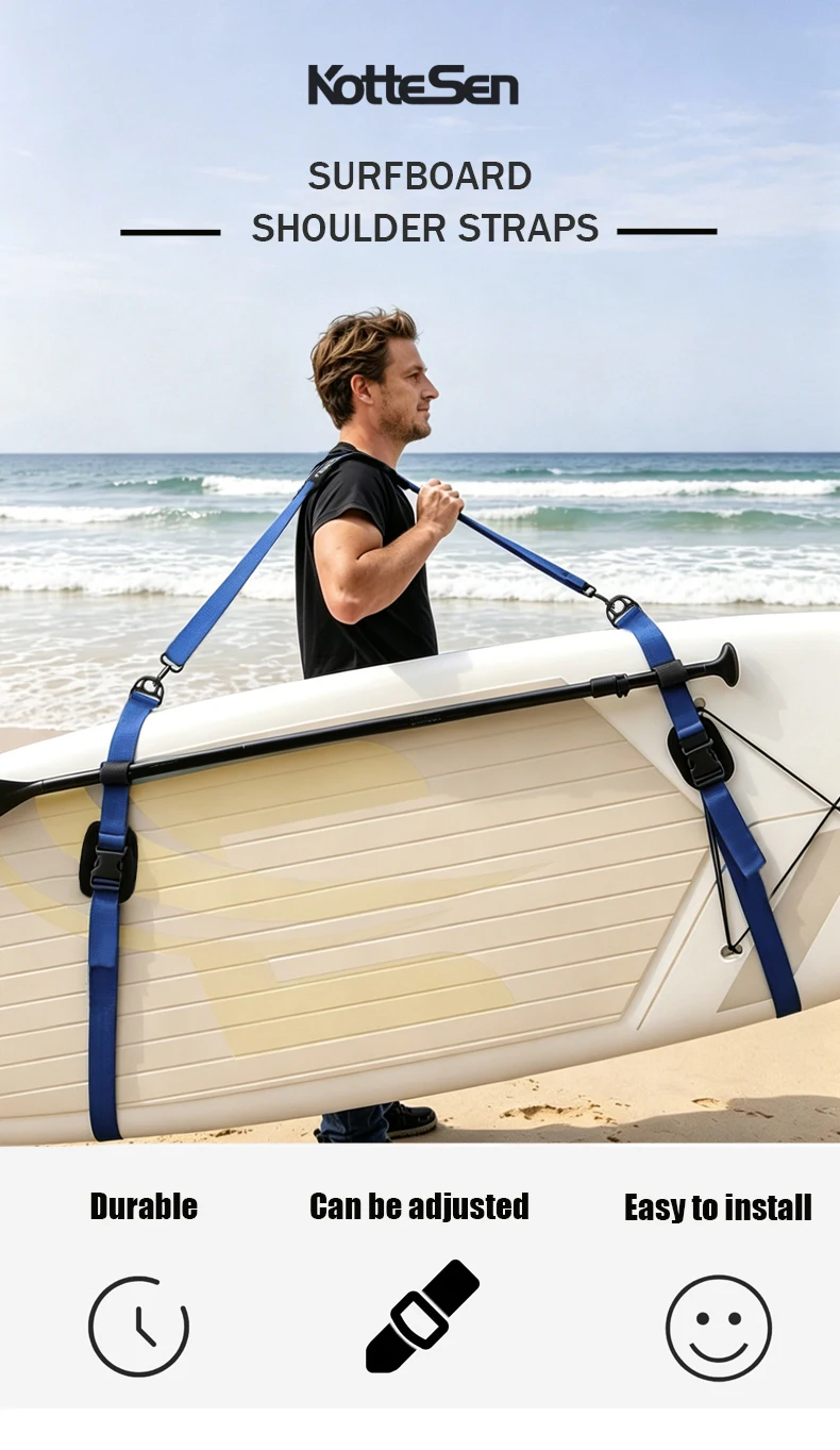 Kottesen Paddleboard-Gurt SUP-Zubehör Verstellbarer Surfbrett-Schultergurt Kajak Multifunktionales Bindeseil Mehrfarbiges Befestigungsseil – Detail 1