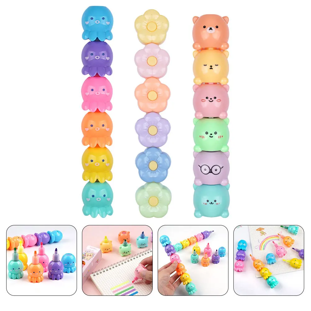 

3Sets Cartoon Highlighter Pens Small Portable Highlighters for Note Taking School Office Colorful Water-Based Markers Pens