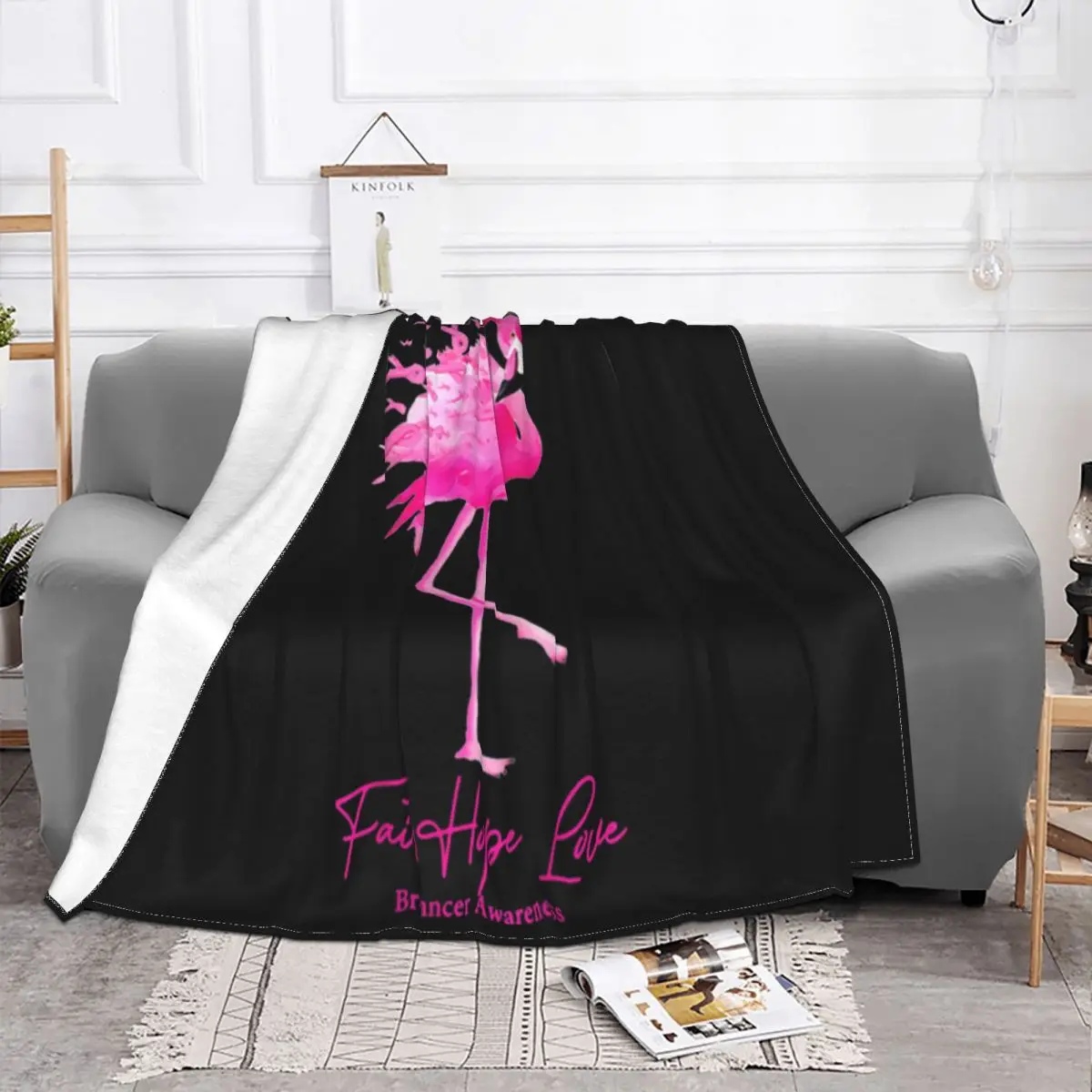 Faith Hope Love Flamingo Pink Breast Cancer Awareness Summer Style Teenage Solid Color 2021 Throw Blanket