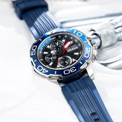 Reef Tiger New Style Stalker Multi-functional Mechanical Watch 45mm Blue Dial Luminous Waterproof Rubber Automatic Rejos RGA3053