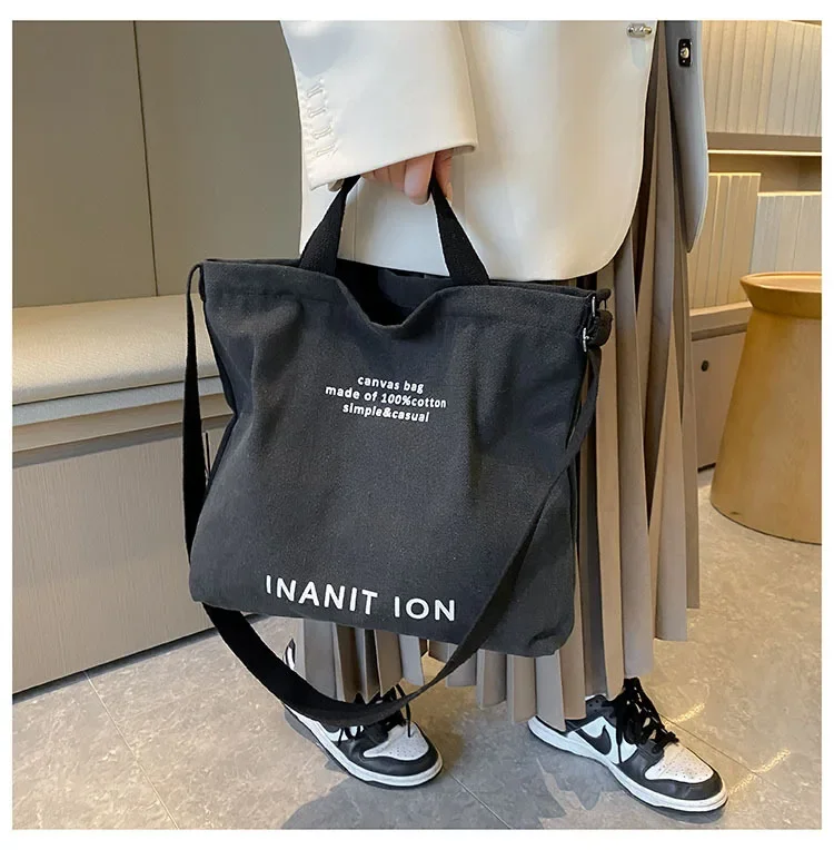 Japanische Minimalistische Canvas-Umhängetasche, Robuste Waschbare Handtasche mit Großer Kapazität, Schultertasche für Studenten & Tägliches Tragen – Detail 27