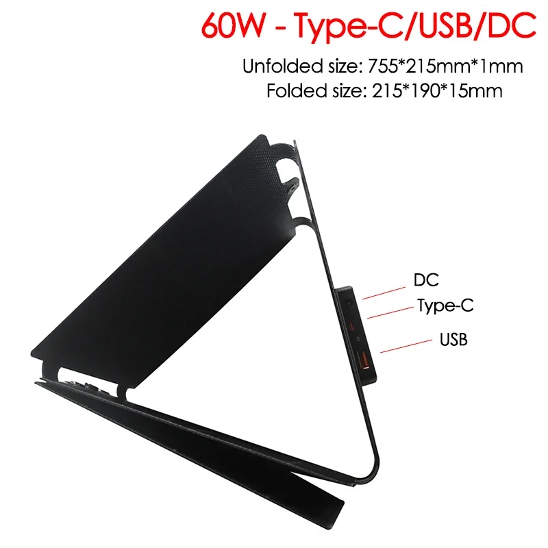 30 واط 60 واط لوحة طاقة شمسية قابلة للطي شاحن بطارية USB/Type-C منفذ الإخراج الشمسية حقيبة قابلة للطي قوة البنك للهاتف التخييم في حالات الطوارئ