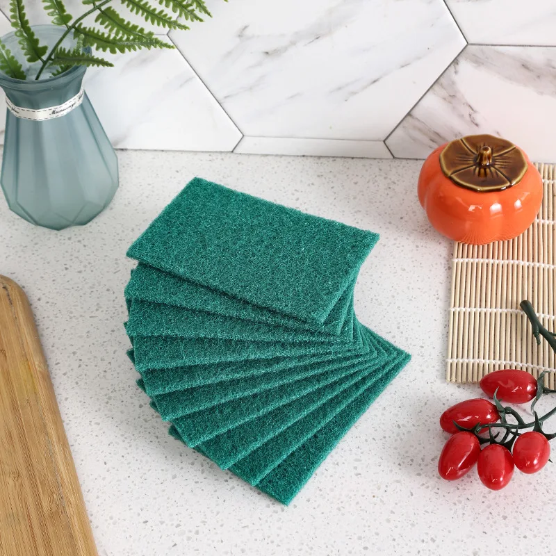 Green 10pcs Scrub Pads Household Kitchen Oil Removal Dishwashing Pot Pads Scratch Free Multipurpose Reusable Cleaning Dishrag