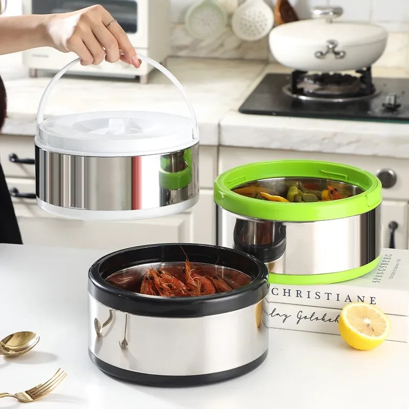 Heat preservation cooking pot, large-capacity commercial portable insulated lunch container, household three-piece insulated buc
