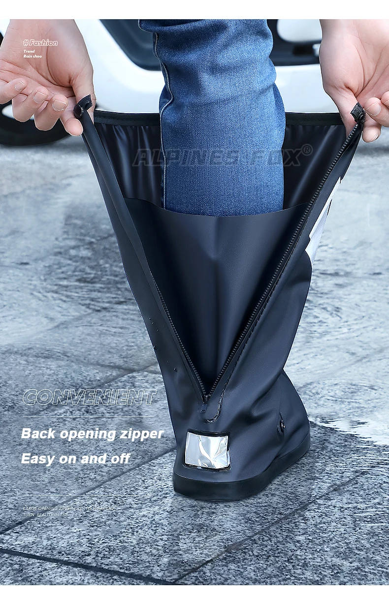 Motorrad-Regenstiefel mit hohem Schlauch, wasserdicht, reflektierend, rutschfest, für Motorrad, Radfahren, Fahrrad, wiederverwendbares Schutzzubehör – Detail 6