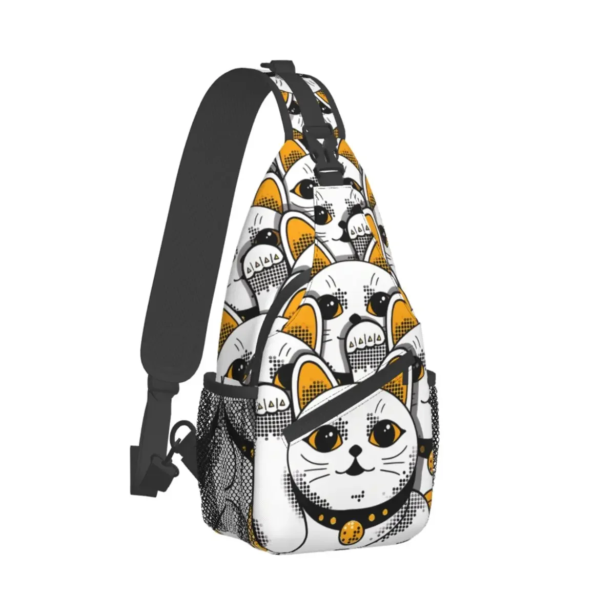 Maneki Neko Tidy Mess Crossbody Chest Bags Japanese Style Pockets Travel Pack Messenger Sports Teens Shoulder Bag Unisex