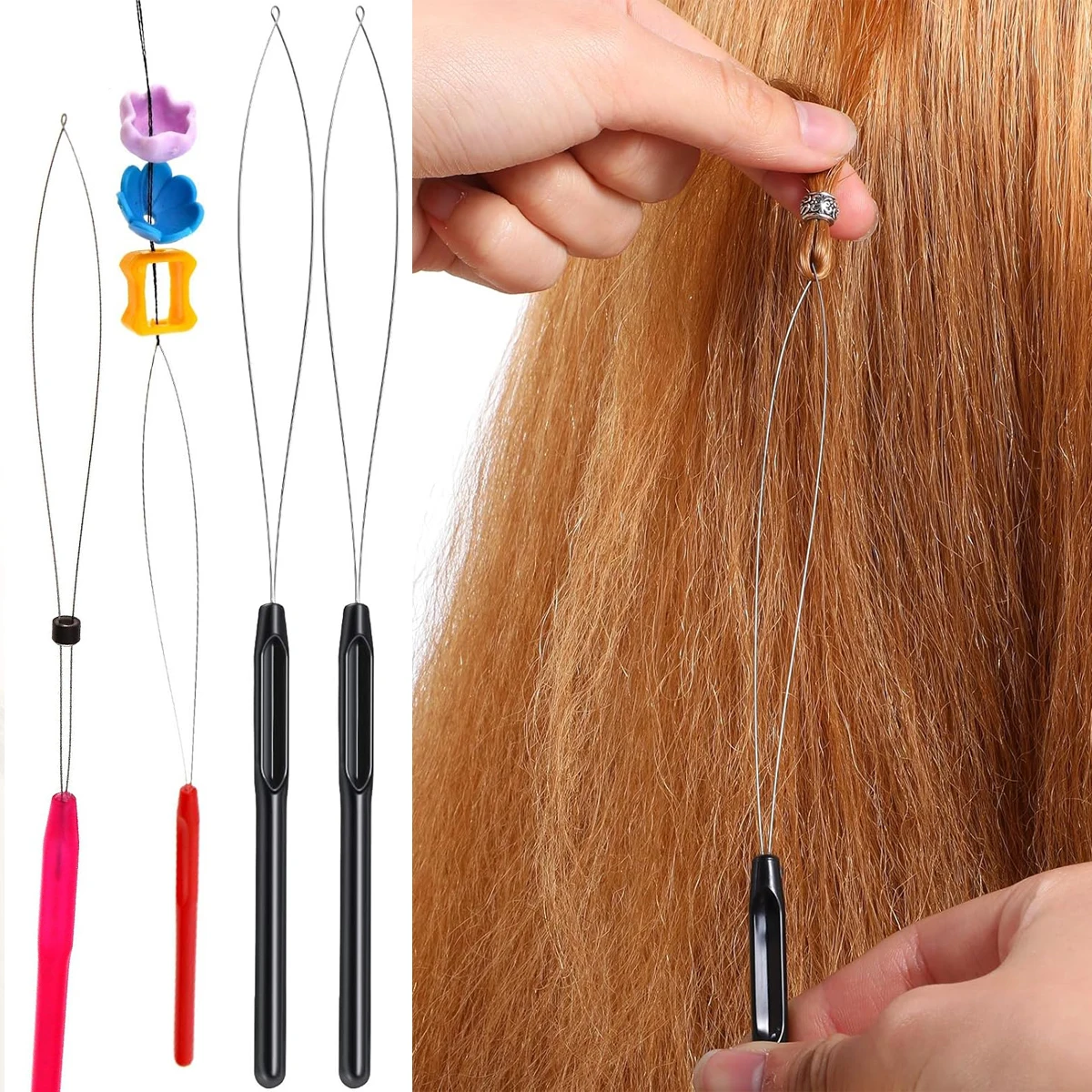 

5Pcs Hair Extensions Tools Loop Needle Pulling Hook Tool Needle Threader Loop Tool for Silicone Microlink Beads
