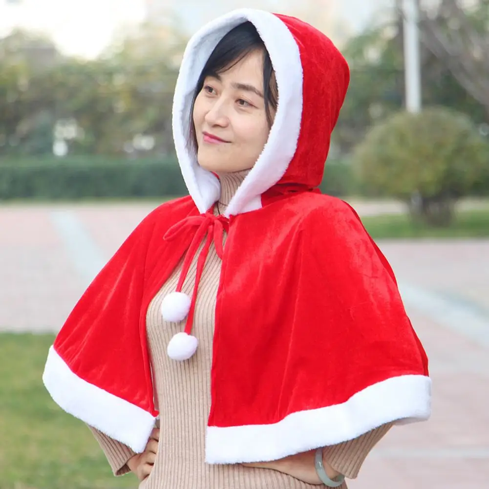 Santa Claus Shawl Hooded Lace Up New Year Cosplay Costume Adults Kids Christmas Xmas Cloak Cape Wrap Shawl Christmas Decoration