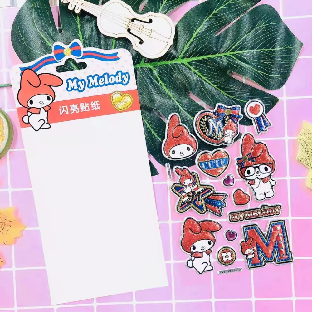 Adesivi glitter originali Sanrio Hello Kitty Melody Cartoon Toy Decalcomanie per chitarra Skateboard Telefono Decorazioni per laptop Regali per ragazze