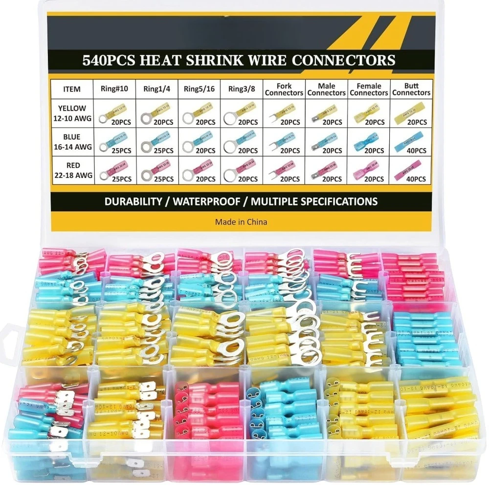 

540PCS Marine Grade Heat Shrink Wire Connectors - Electrical Connectors Kit of Tinned Red Copper, AWG 22-10 Waterproof