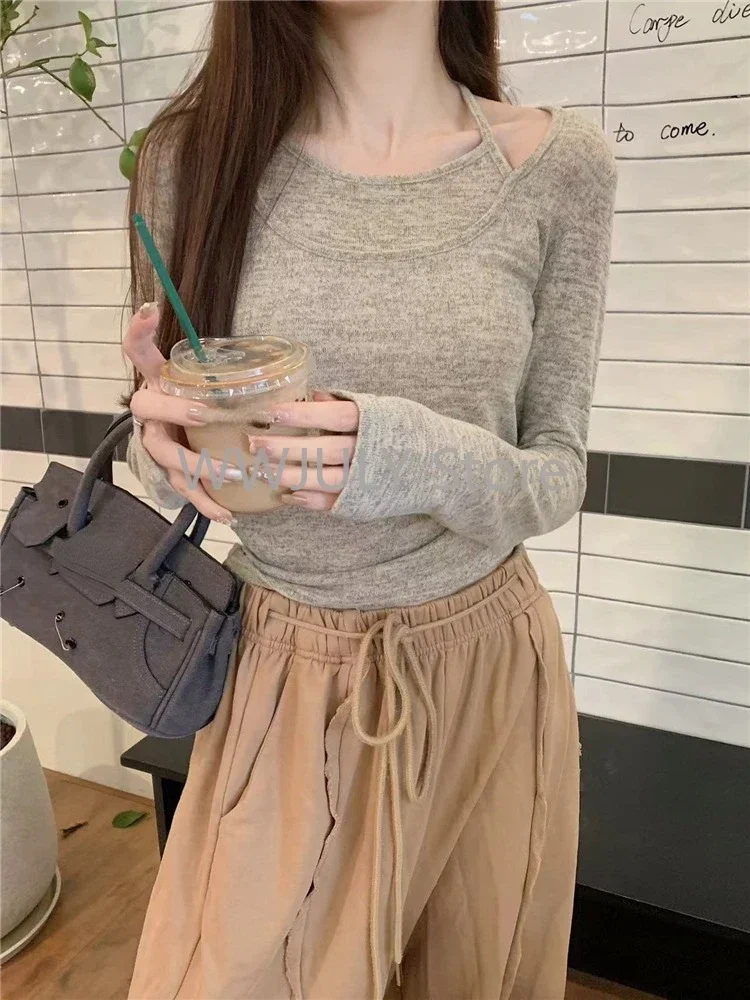 Pure Desire-Top falso de dos piezas con cuello colgante para mujer, serie coreana, ropa de principios de otoño, camisa de fondo ajustada, té en Gas Ch...