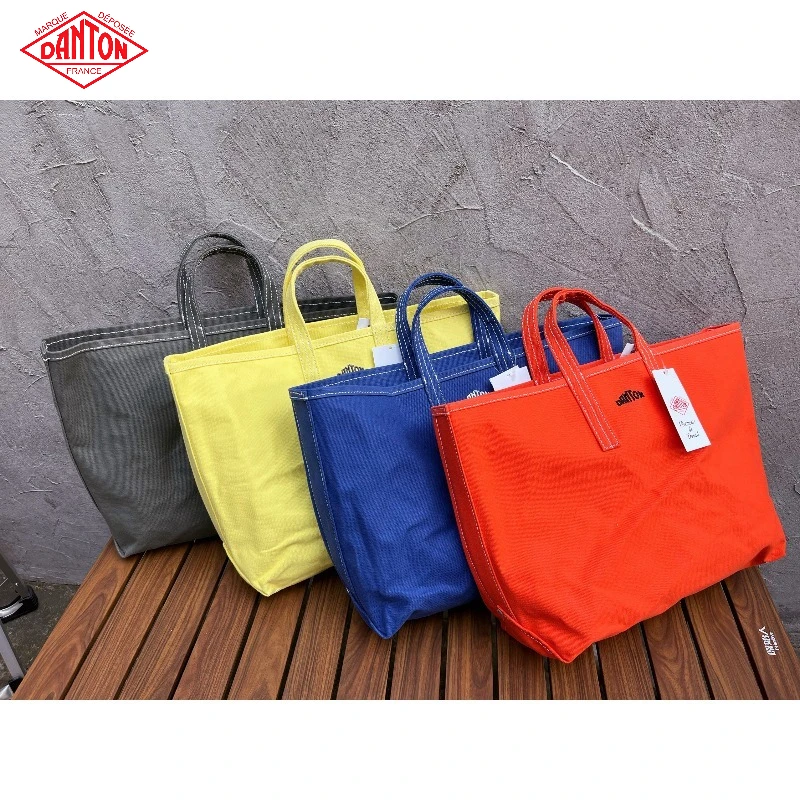 DANTON Japanese Vintage Workwear Canvas Tote Bag, Embroidered Casual All‑Match 2‑Way Shoulder Handbag for Women