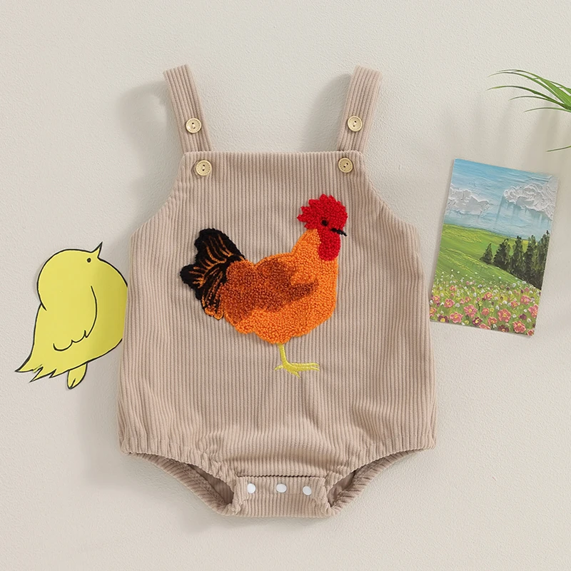 

Newborn Baby Girls Boys Romper Sleeveless Embroidery Rooster Corduroy Jumpsuits Summer Casual Clothes Infant Overalls