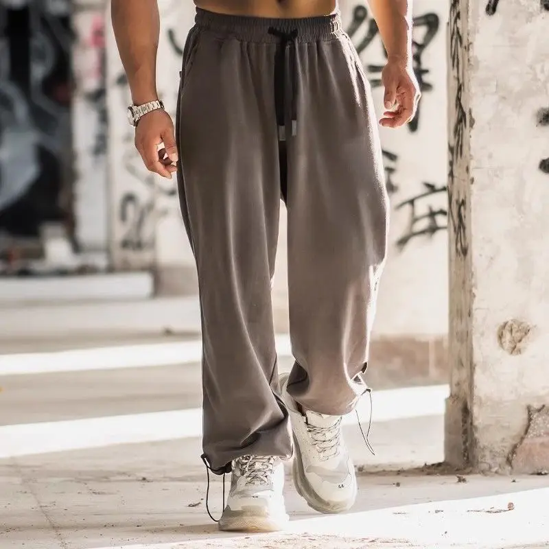 

Свободные спортивные штаны в американском стиле ретро, мужские летние тонкие широкие повседневные длинные брюки, дышащие, удобные, прямые...